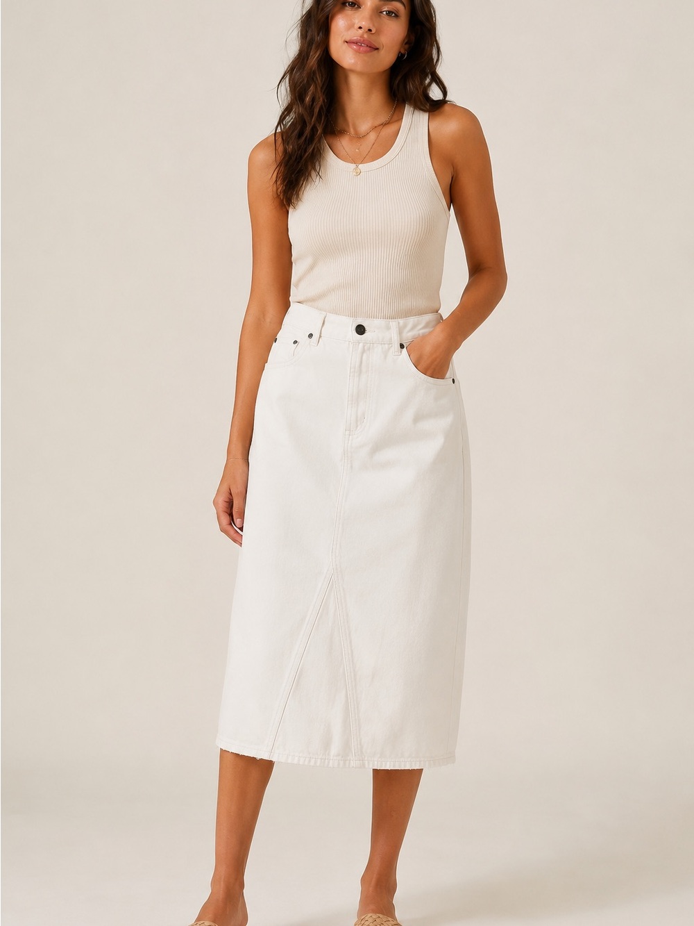 Rails White Midi‎ Denim Skirt with Front Slit Size 31 NWT